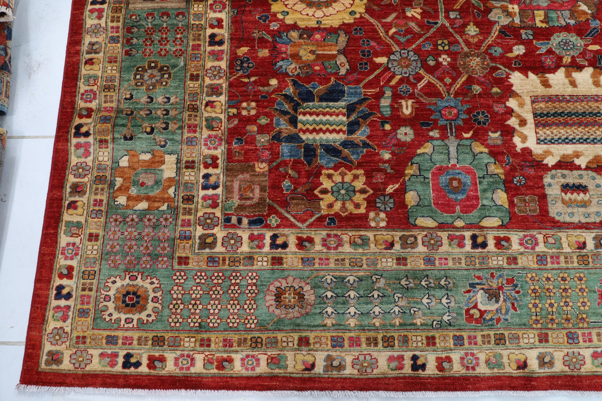 405 x 499 cm | Large Serapi Red Design Hand Knotted Wool Afghan Carpet