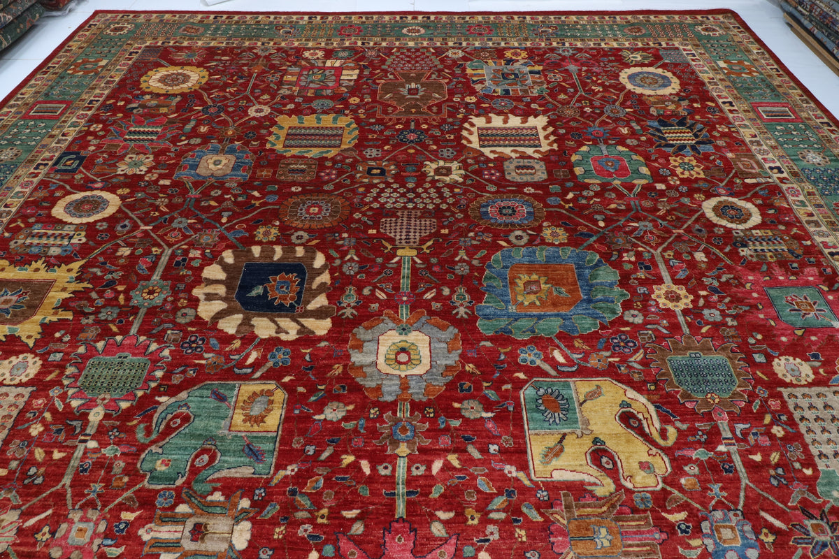 405 x 499 cm | Large Serapi Red Design Hand Knotted Wool Afghan Carpet