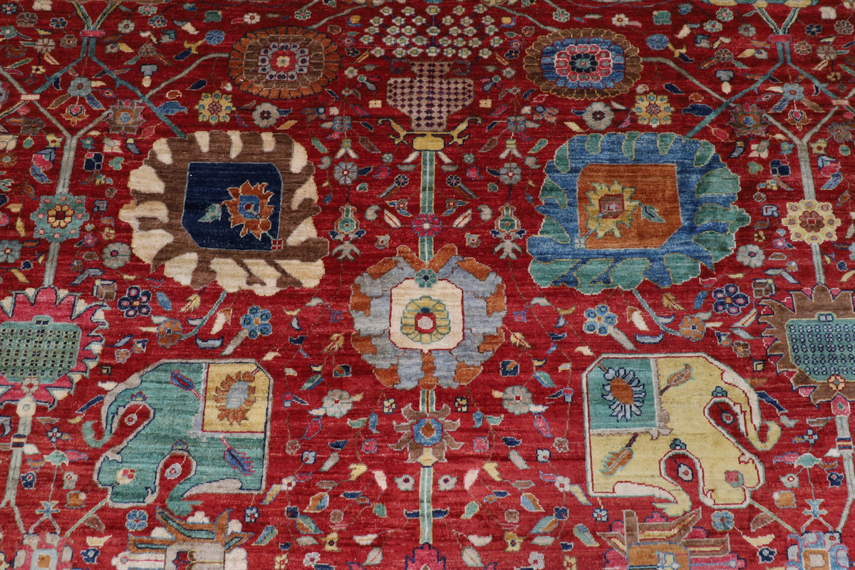405 x 499 cm | Large Serapi Red Design Hand Knotted Wool Afghan Carpet