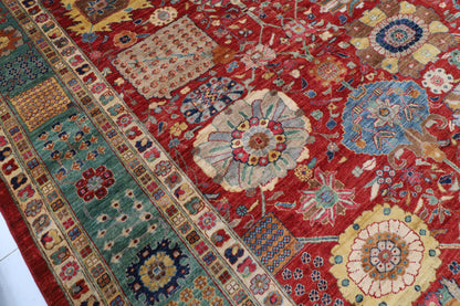405 x 499 cm | Large Serapi Red Design Hand Knotted Wool Afghan Carpet
