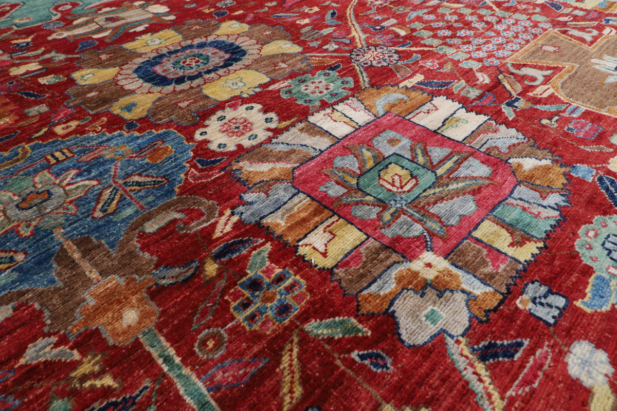 405 x 499 cm | Large Serapi Red Design Hand Knotted Wool Afghan Carpet