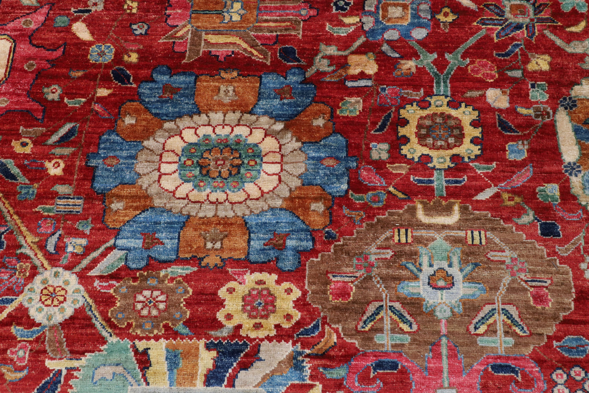 405 x 499 cm | Large Serapi Red Design Hand Knotted Wool Afghan Carpet