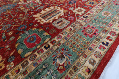 405 x 499 cm | Large Serapi Red Design Hand Knotted Wool Afghan Carpet