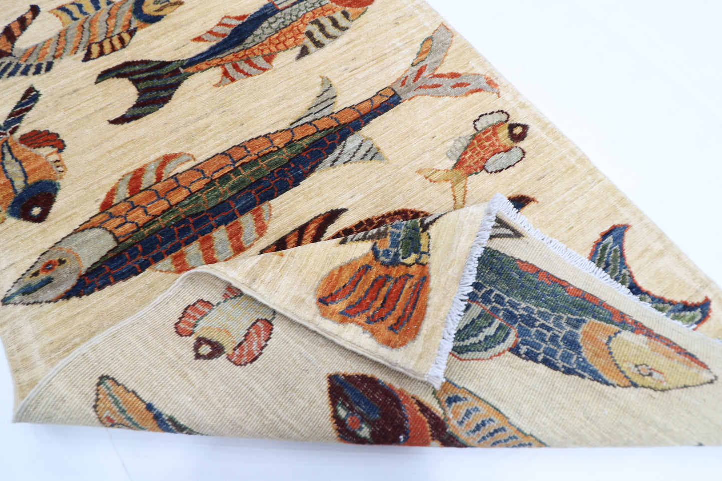 83 x 292 cm | Hallway Tribal Fish beige Rug Afghan Hand Knotted Veg dye Wool carpet