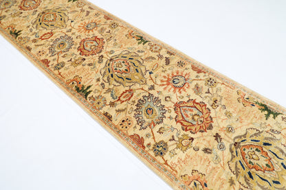 93 x 356 cm | Hallway Tribal beige Rug Afghan Hand Knotted Veg dye Wool carpet