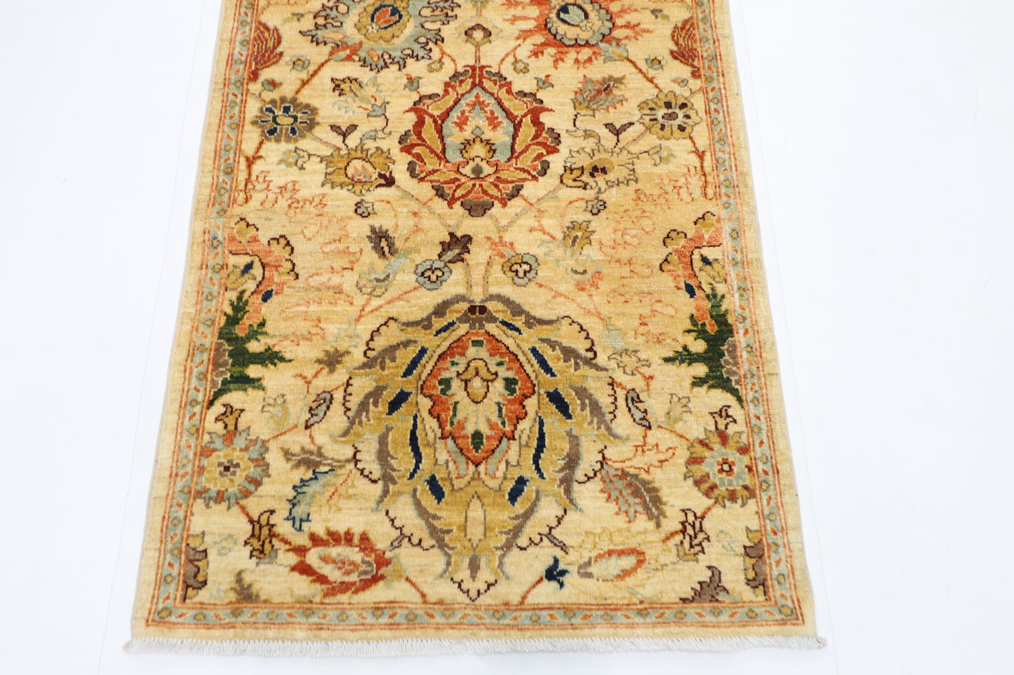 93 x 356 cm | Hallway Tribal beige Rug Afghan Hand Knotted Veg dye Wool carpet