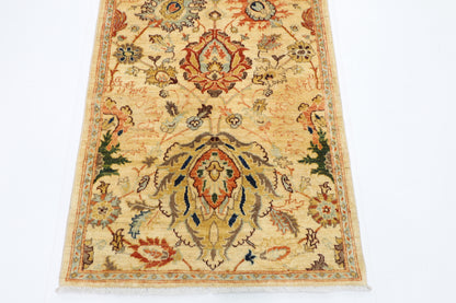 93 x 356 cm | Hallway Tribal beige Rug Afghan Hand Knotted Veg dye Wool carpet