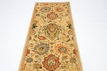 93 x 356 cm | Hallway Tribal beige Rug Afghan Hand Knotted Veg dye Wool carpet