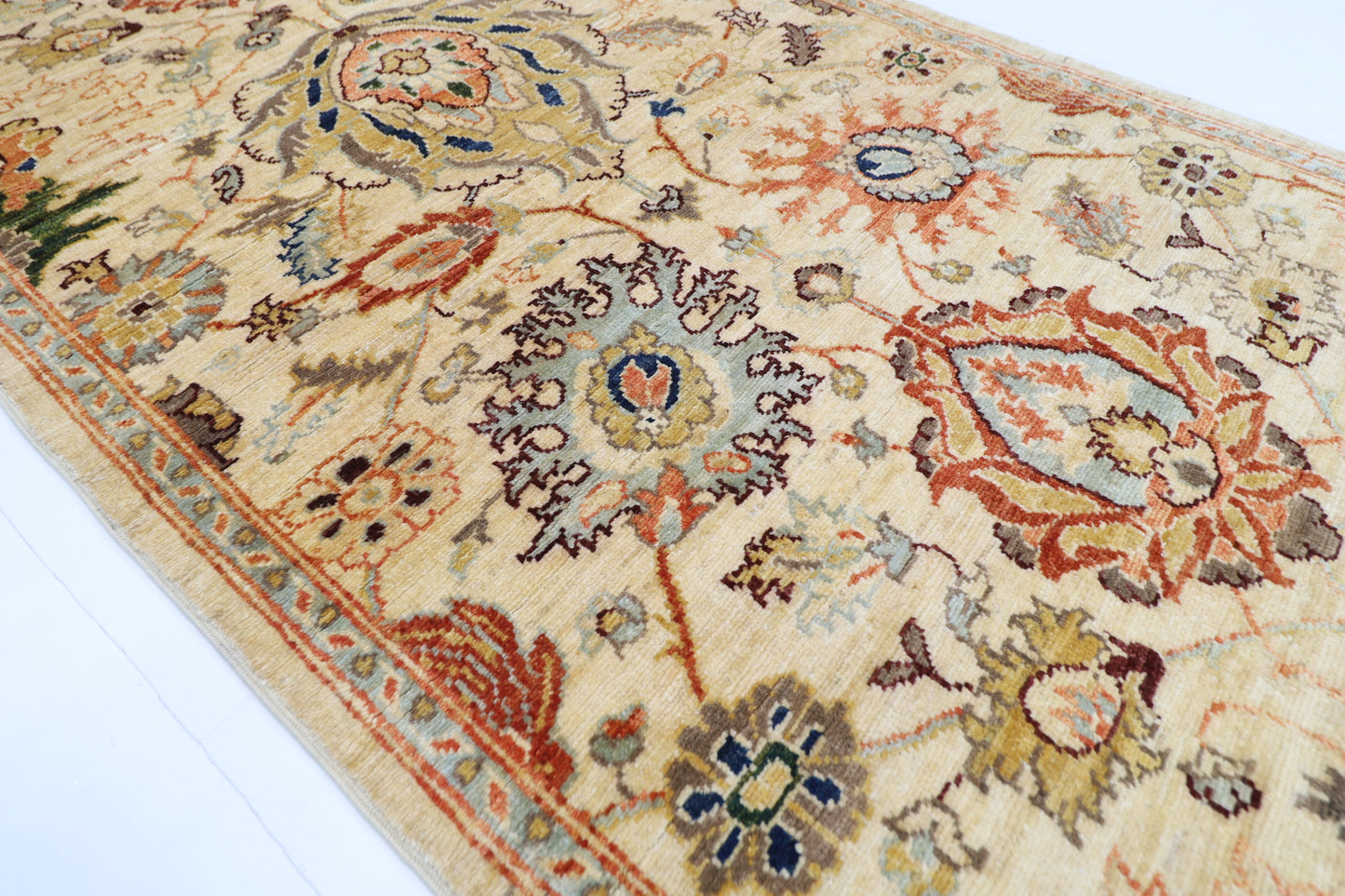 93 x 356 cm | Hallway Tribal beige Rug Afghan Hand Knotted Veg dye Wool carpet