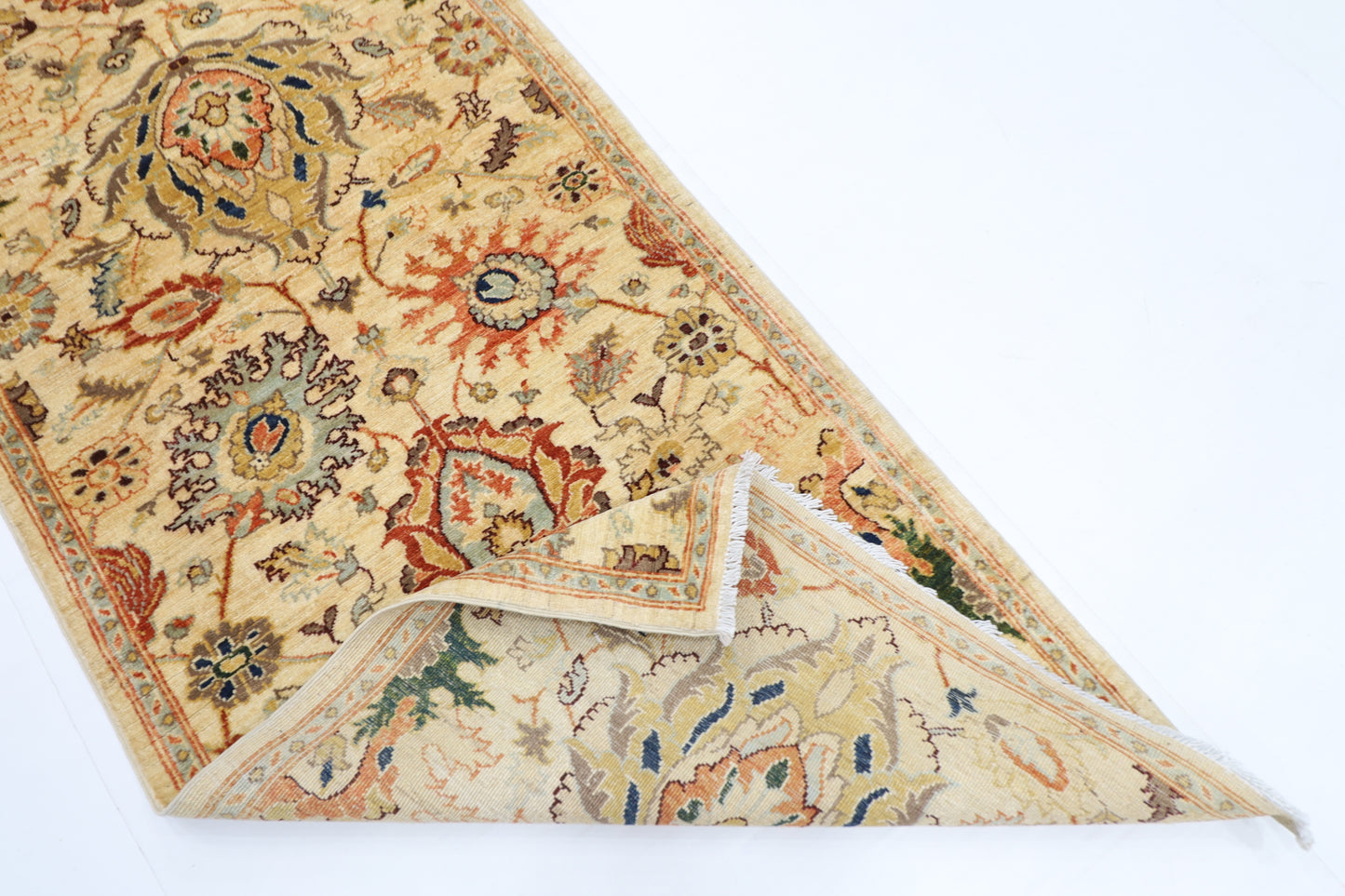 93 x 356 cm | Hallway Tribal beige Rug Afghan Hand Knotted Veg dye Wool carpet