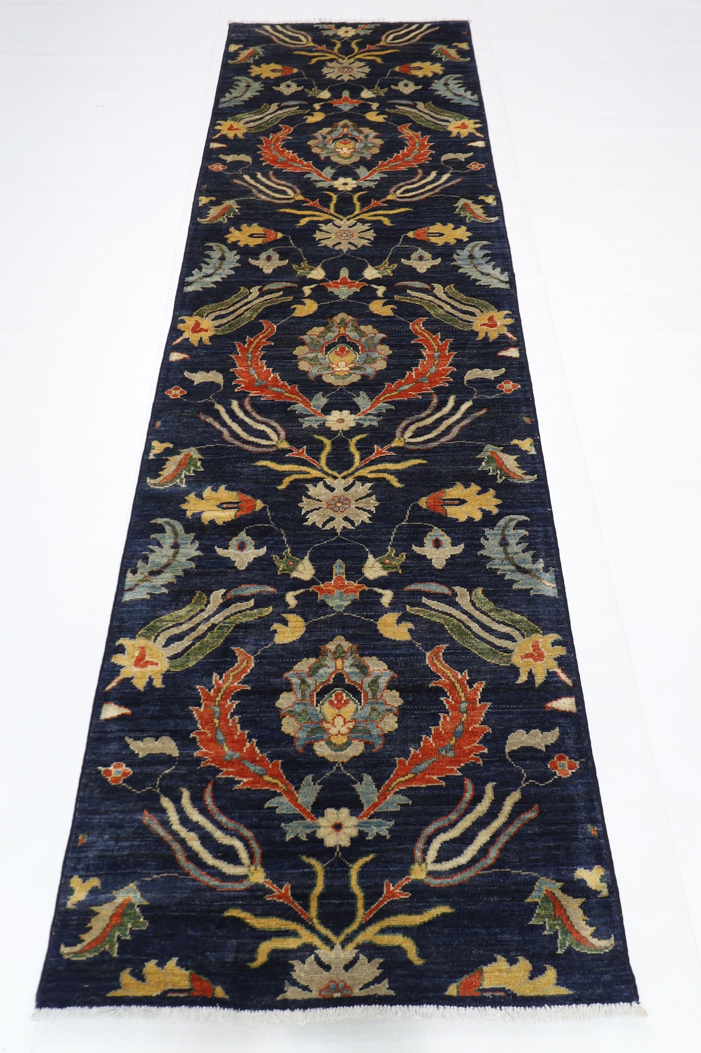 84 x 300 cm | Hallway Tribal suzani Blue Rug Afghan Hand Knotted Veg dye Wool carpet