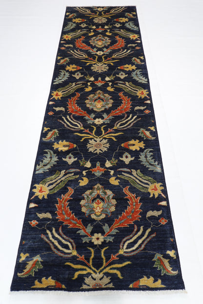 84 x 300 cm | Hallway Tribal suzani Blue Rug Afghan Hand Knotted Veg dye Wool carpet