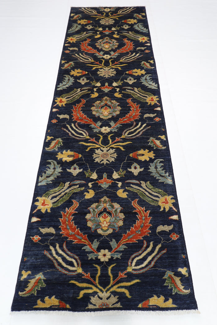 84 x 300 cm | Hallway Tribal suzani Blue Rug Afghan Hand Knotted Veg dye Wool carpet