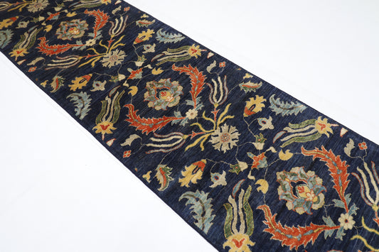 84 x 300 cm | Hallway Tribal suzani Blue Rug Afghan Hand Knotted Veg dye Wool carpet