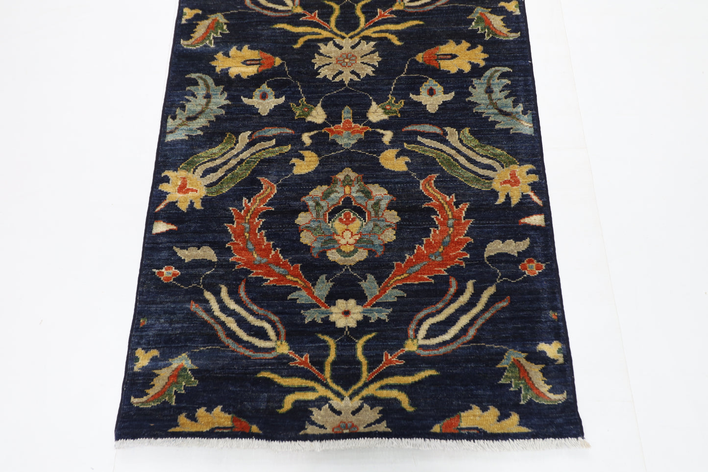 84 x 300 cm | Hallway Tribal suzani Blue Rug Afghan Hand Knotted Veg dye Wool carpet