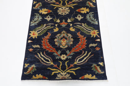 84 x 300 cm | Hallway Tribal suzani Blue Rug Afghan Hand Knotted Veg dye Wool carpet