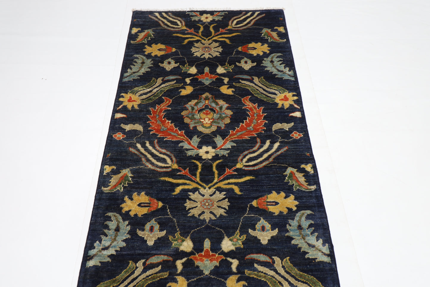 84 x 300 cm | Hallway Tribal suzani Blue Rug Afghan Hand Knotted Veg dye Wool carpet