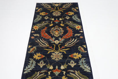 84 x 300 cm | Hallway Tribal suzani Blue Rug Afghan Hand Knotted Veg dye Wool carpet