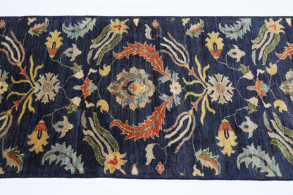 84 x 300 cm | Hallway Tribal suzani Blue Rug Afghan Hand Knotted Veg dye Wool carpet