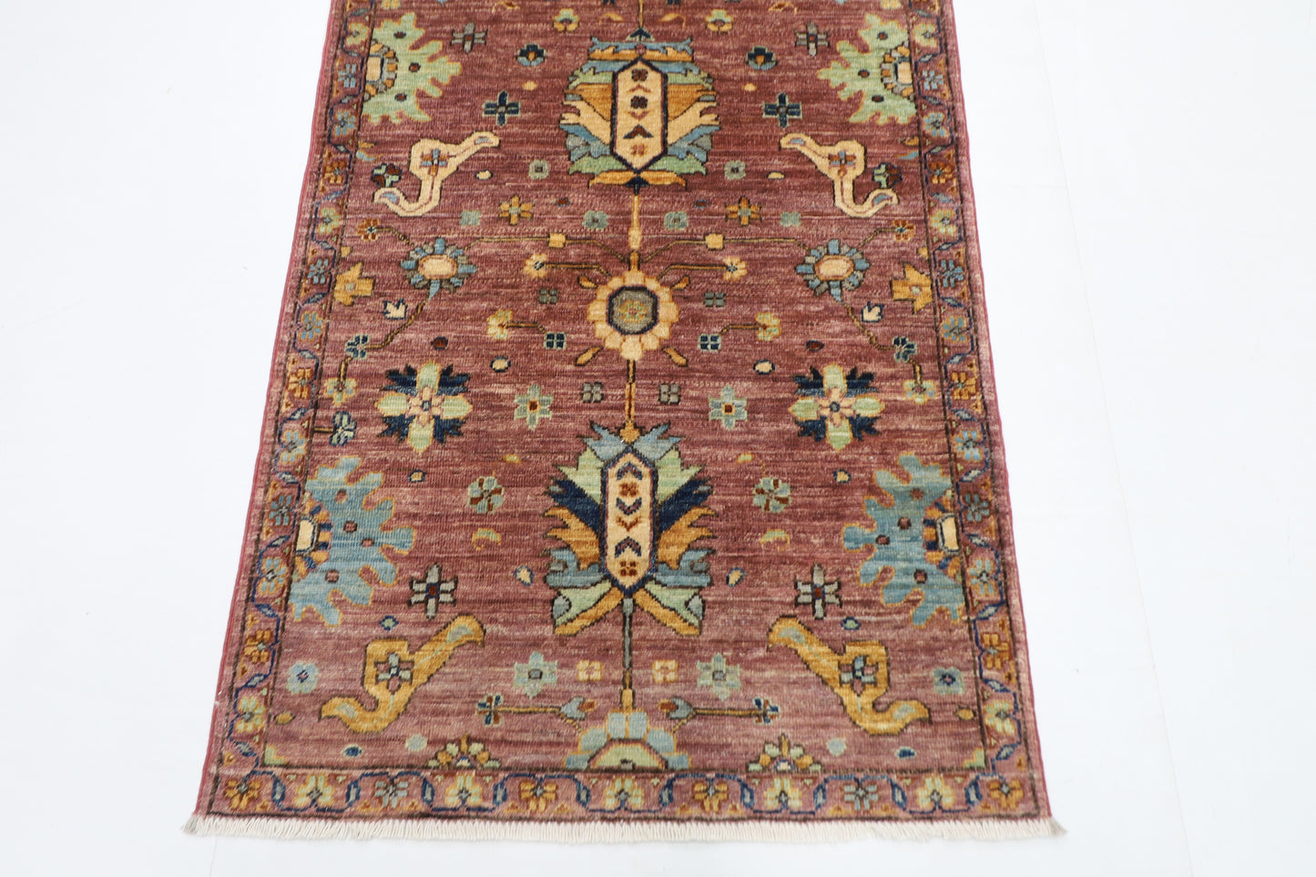 87 x 416 cm | Hallway Floral Pink Rug Afghan Hand Knotted Veg dye Wool carpet