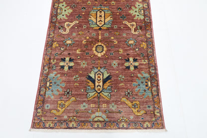 87 x 416 cm | Hallway Floral Pink Rug Afghan Hand Knotted Veg dye Wool carpet