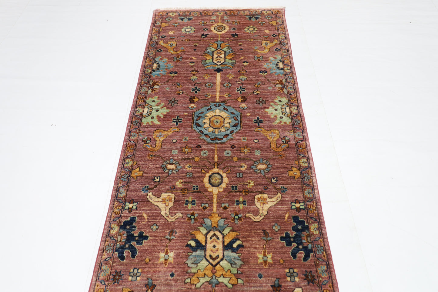 87 x 416 cm | Hallway Floral Pink Rug Afghan Hand Knotted Veg dye Wool carpet