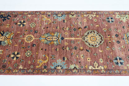 87 x 416 cm | Hallway Floral Pink Rug Afghan Hand Knotted Veg dye Wool carpet