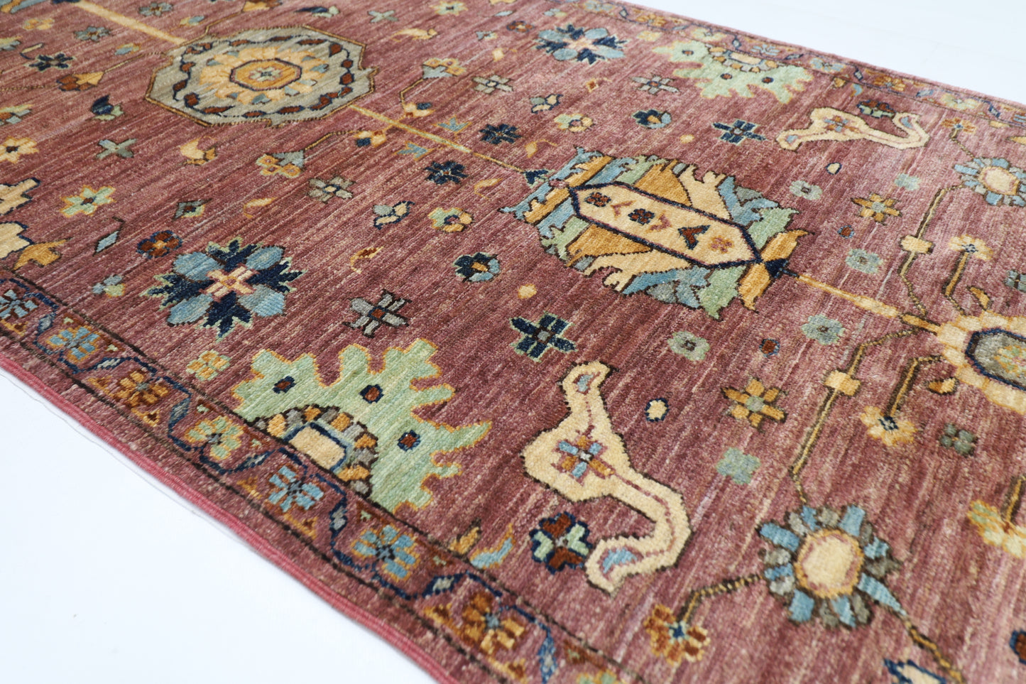 87 x 416 cm | Hallway Floral Pink Rug Afghan Hand Knotted Veg dye Wool carpet