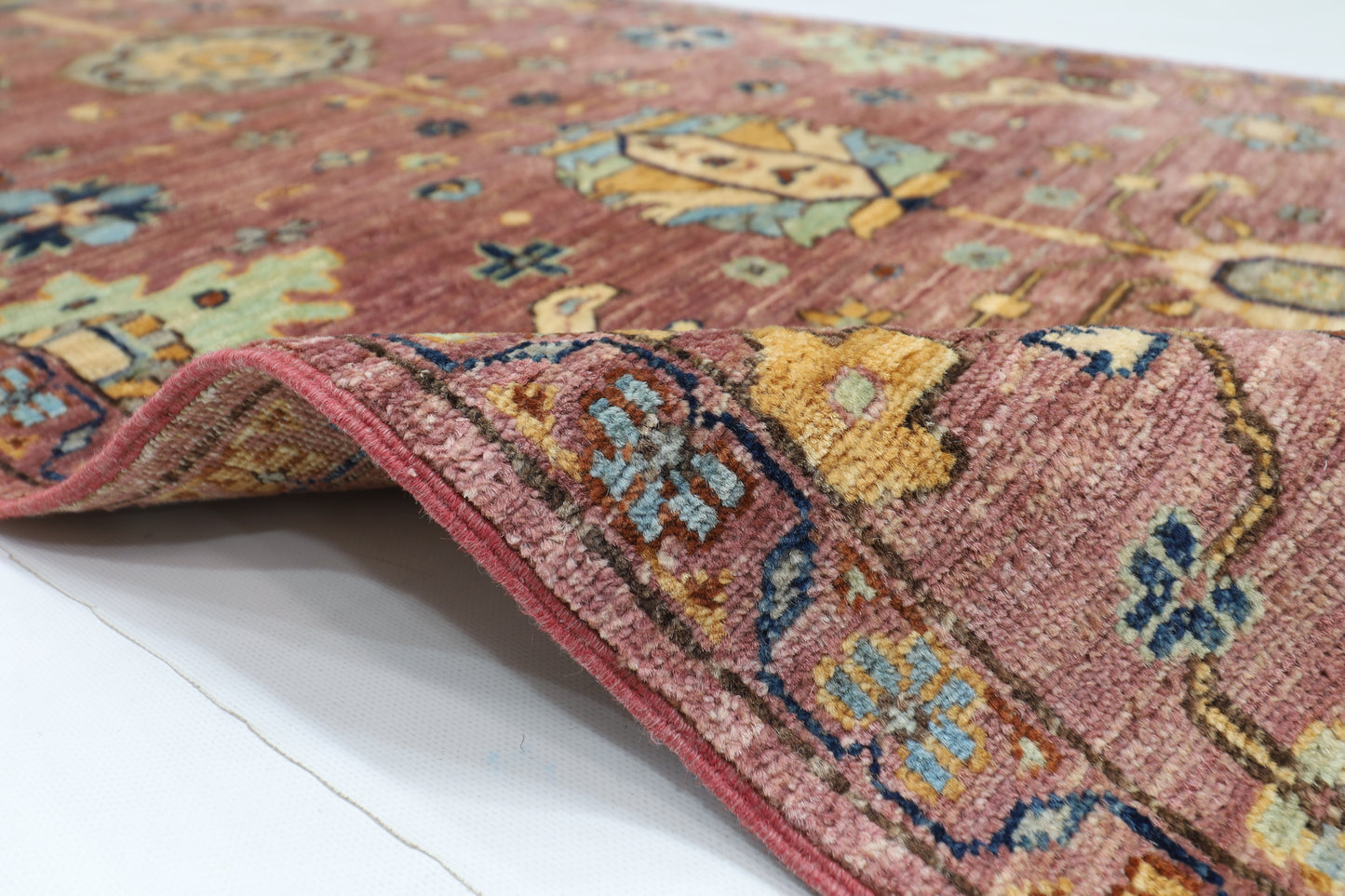 87 x 416 cm | Hallway Floral Pink Rug Afghan Hand Knotted Veg dye Wool carpet