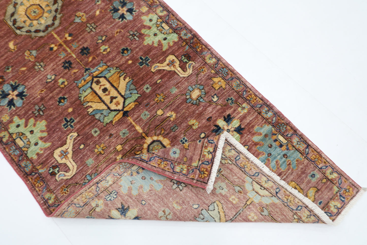87 x 416 cm | Hallway Floral Pink Rug Afghan Hand Knotted Veg dye Wool carpet