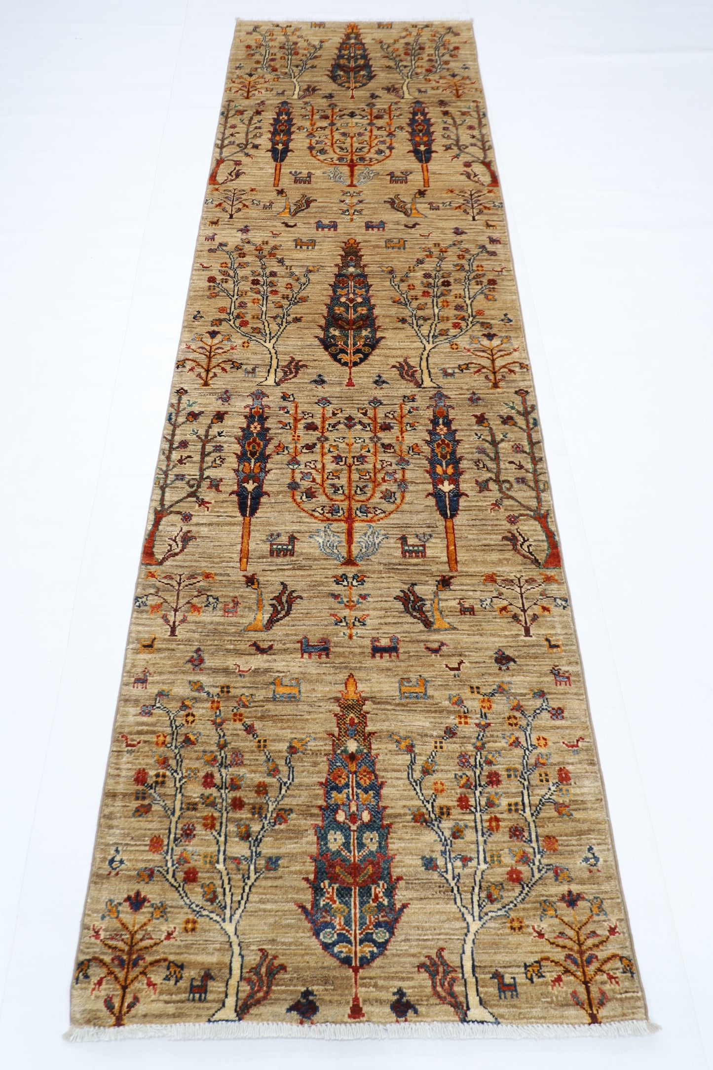 83 x 291 cm | Hallway Tree of life Rug Afghan Hand Knotted Veg dye Wool carpet