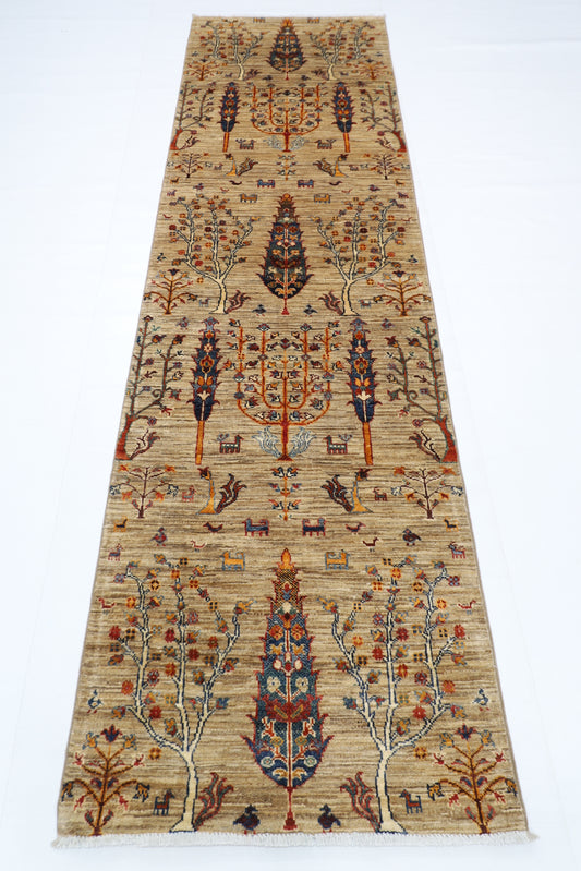 83 x 291 cm | Hallway Tree of life Rug Afghan Hand Knotted Veg dye Wool carpet