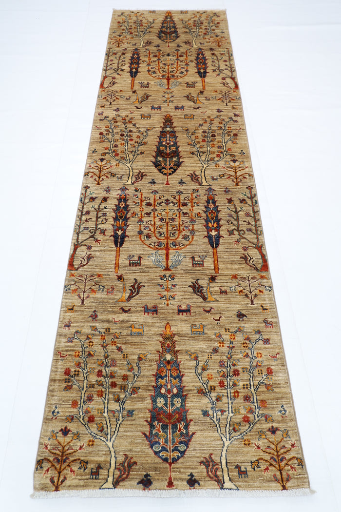 83 x 291 cm | Hallway Tree of life Rug Afghan Hand Knotted Veg dye Wool carpet