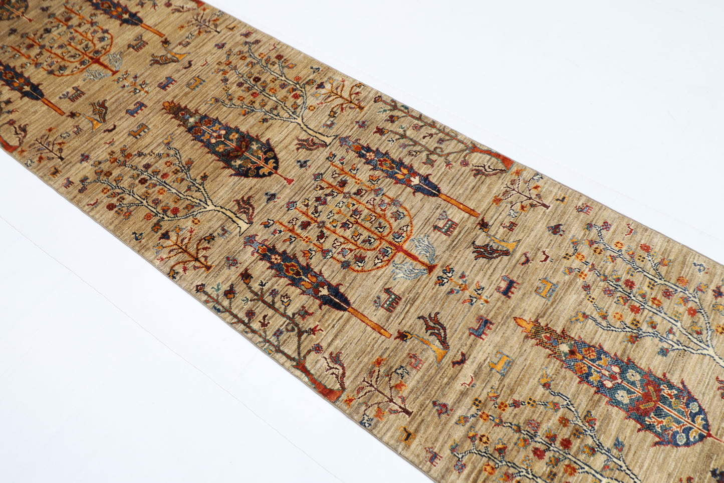 83 x 291 cm | Hallway Tree of life Rug Afghan Hand Knotted Veg dye Wool carpet