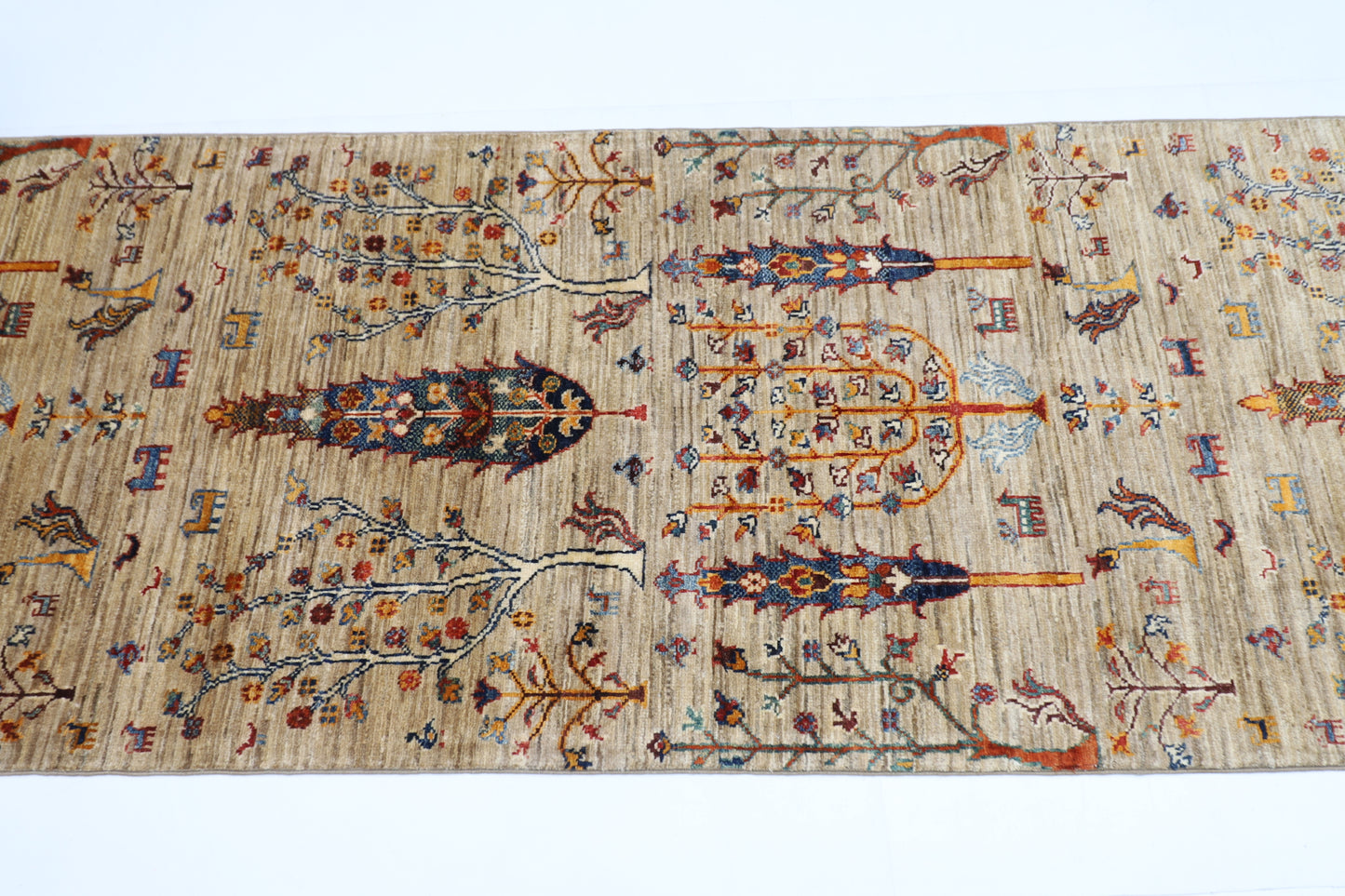 83 x 291 cm | Hallway Tree of life Rug Afghan Hand Knotted Veg dye Wool carpet
