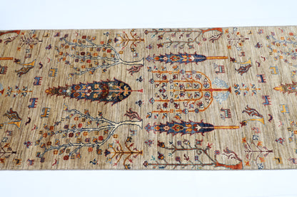 83 x 291 cm | Hallway Tree of life Rug Afghan Hand Knotted Veg dye Wool carpet