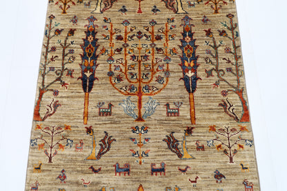 83 x 291 cm | Hallway Tree of life Rug Afghan Hand Knotted Veg dye Wool carpet