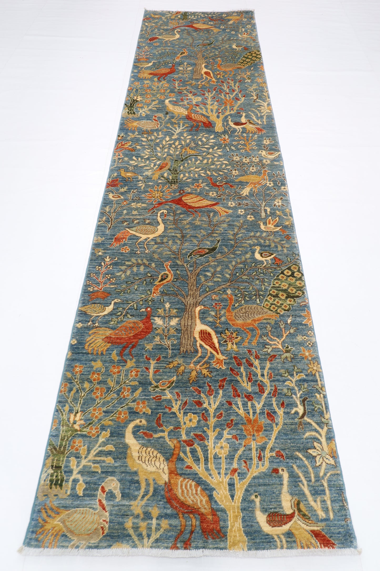100 x 388 cm | Hallway Tree of life beige Rug Afghan Hand Knotted Veg dye Wool carpet