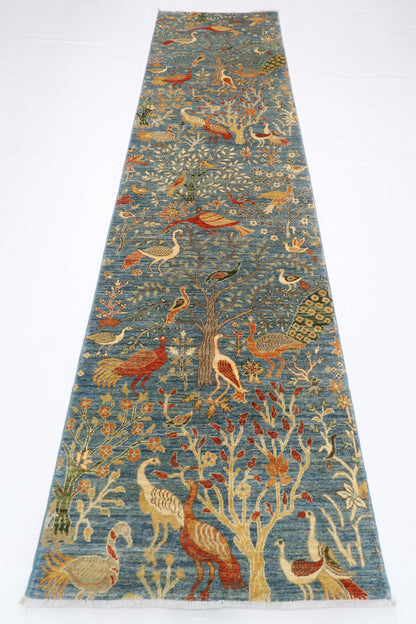100 x 388 cm | Hallway Tree of life beige Rug Afghan Hand Knotted Veg dye Wool carpet
