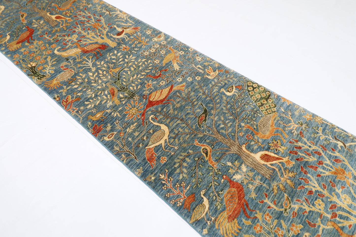 100 x 388 cm | Hallway Tree of life beige Rug Afghan Hand Knotted Veg dye Wool carpet