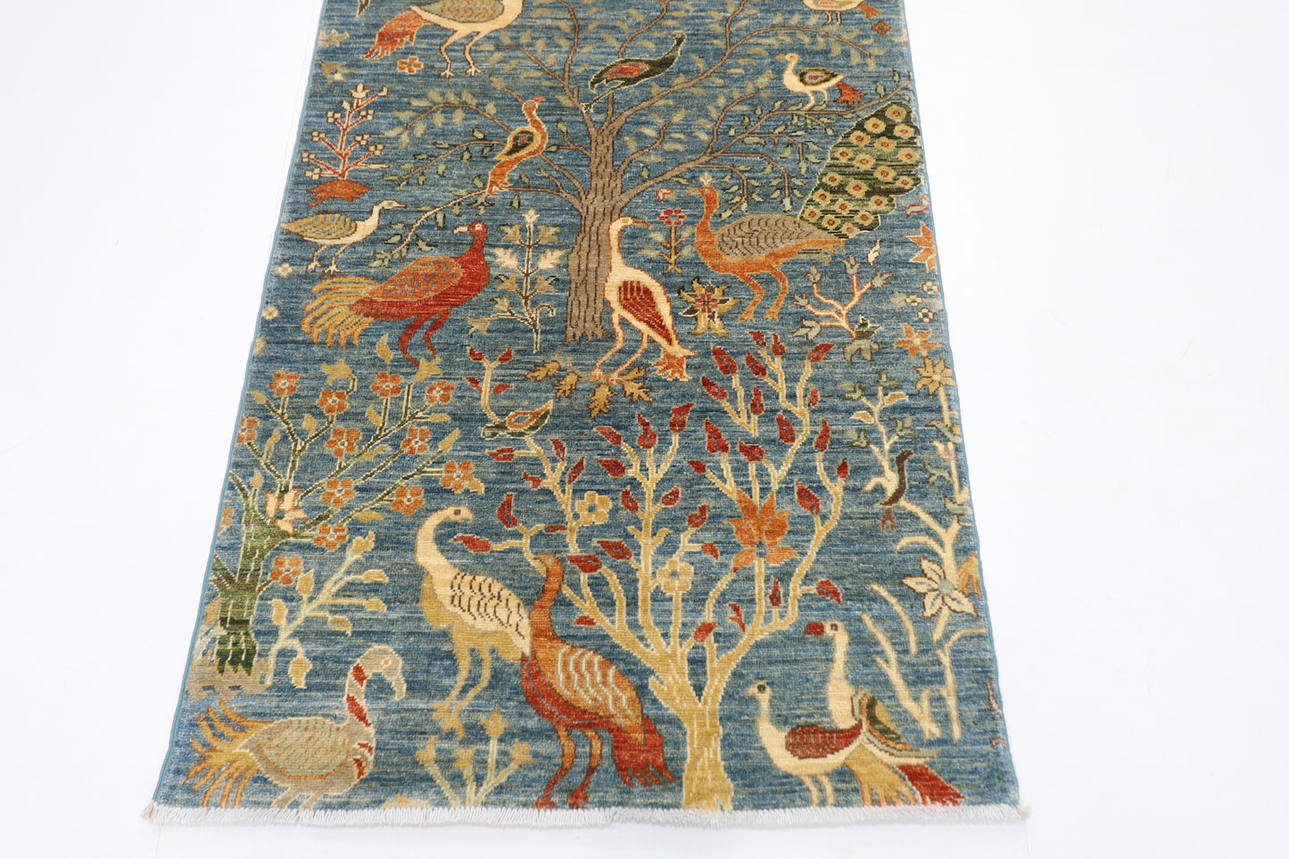 100 x 388 cm | Hallway Tree of life beige Rug Afghan Hand Knotted Veg dye Wool carpet