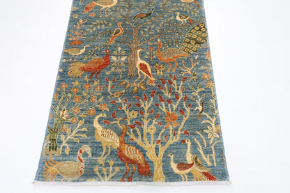100 x 388 cm | Hallway Tree of life beige Rug Afghan Hand Knotted Veg dye Wool carpet