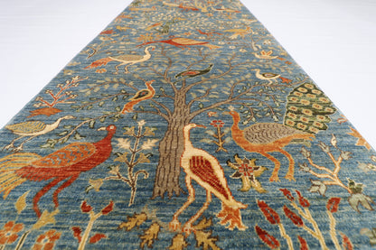 100 x 388 cm | Hallway Tree of life beige Rug Afghan Hand Knotted Veg dye Wool carpet