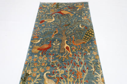 100 x 388 cm | Hallway Tree of life beige Rug Afghan Hand Knotted Veg dye Wool carpet