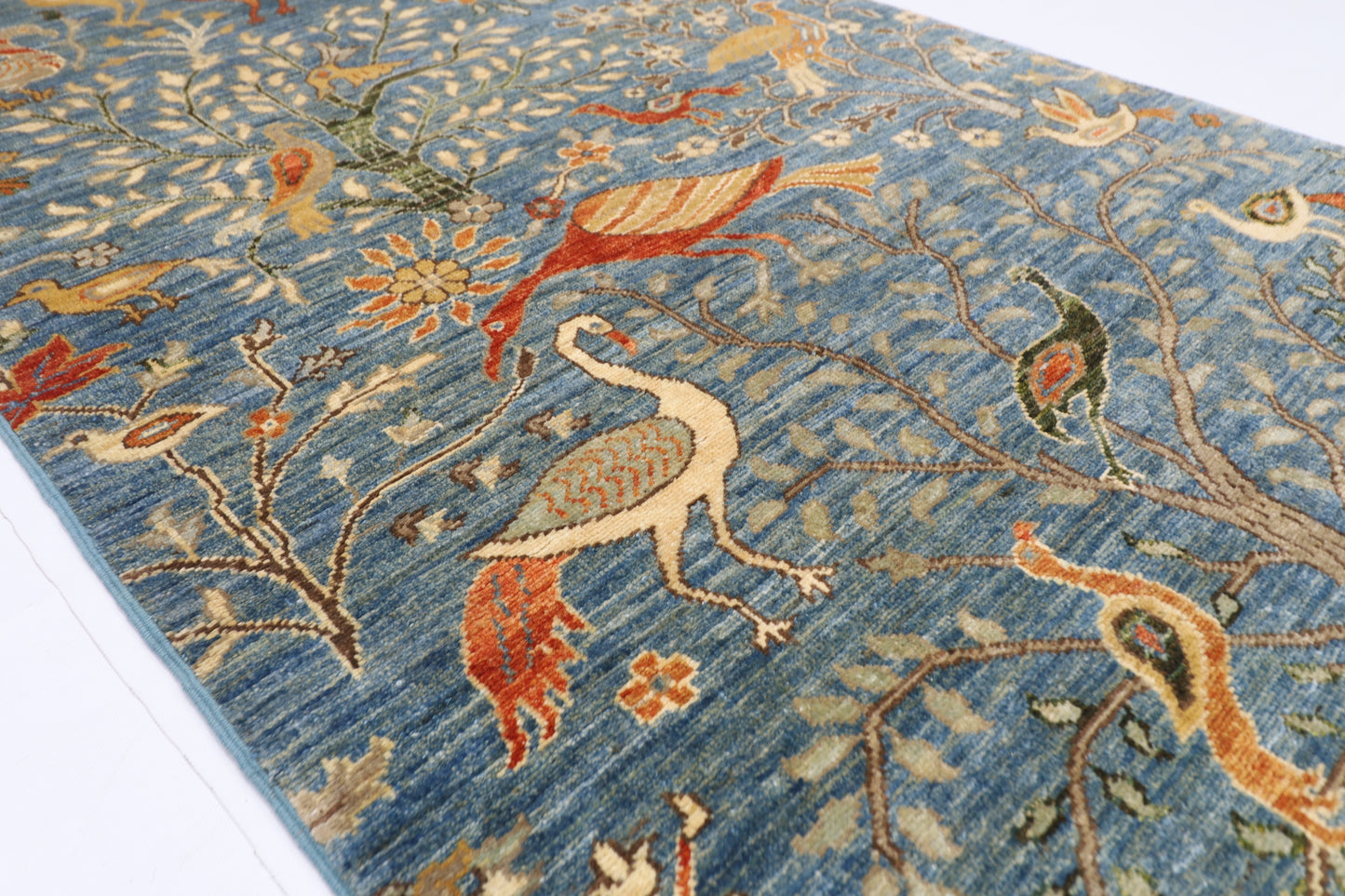 100 x 388 cm | Hallway Tree of life beige Rug Afghan Hand Knotted Veg dye Wool carpet