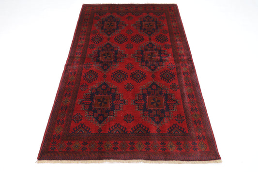 128 x 193 cm | Red Khal Mohammadi Afghan Tribal Hand Knotted Wool Carpet