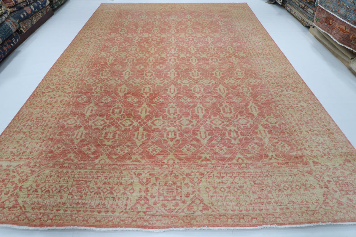 306 x 420 cm | Floral Pink Design Hand Knotted Wool Afghan Carpet