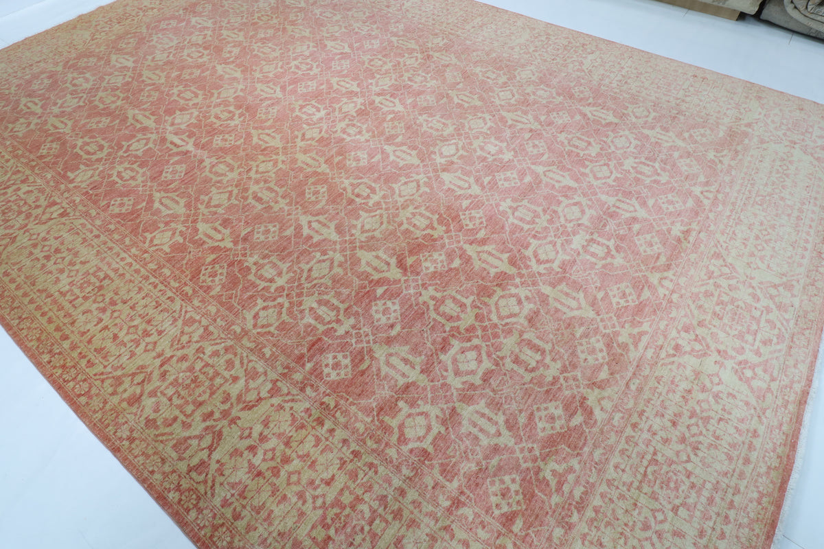306 x 420 cm | Floral Pink Design Hand Knotted Wool Afghan Carpet