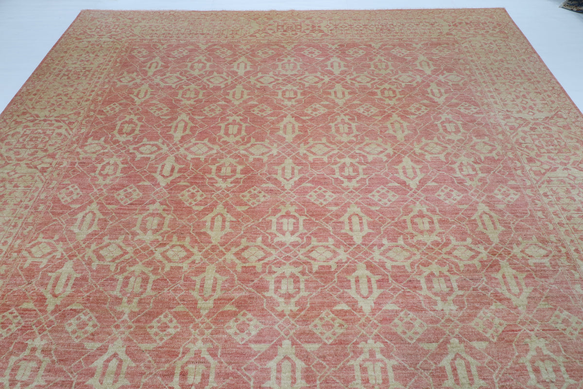 306 x 420 cm | Floral Pink Design Hand Knotted Wool Afghan Carpet