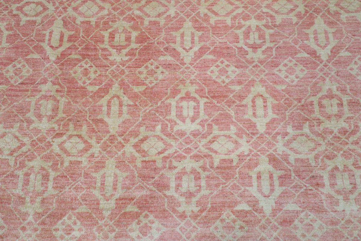 306 x 420 cm | Floral Pink Design Hand Knotted Wool Afghan Carpet
